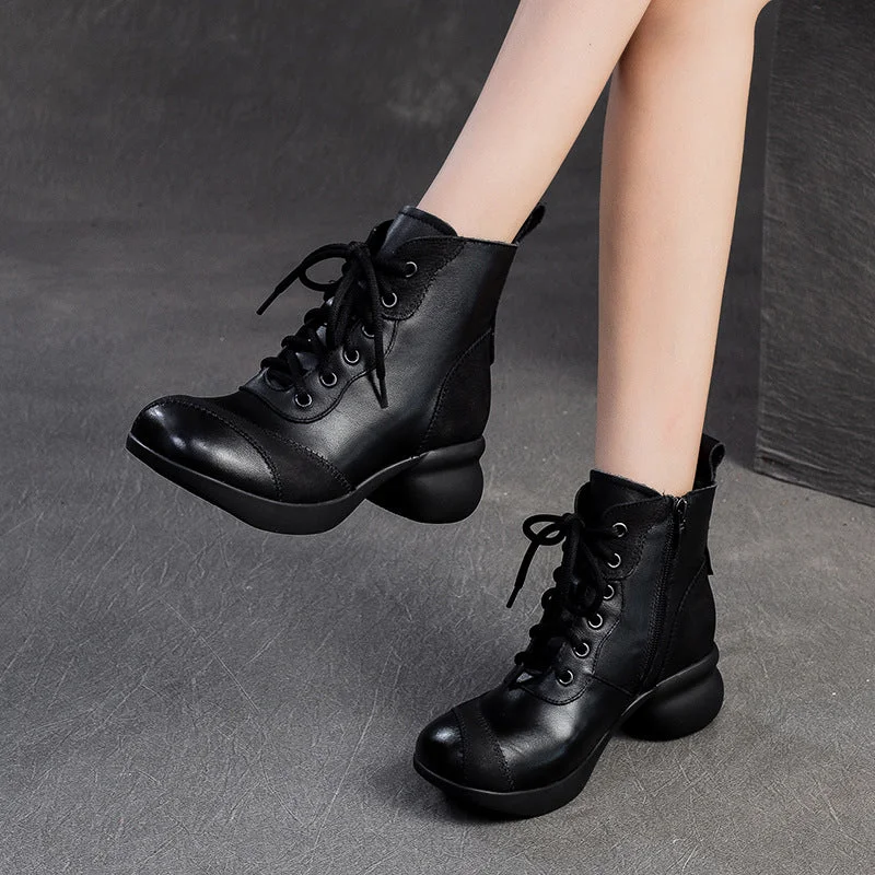 Women Vintage Solid Soft Leather Ankle Boots