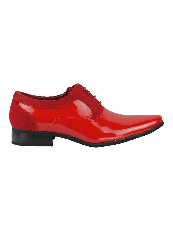 SHINY FAUX LEATHER FORMAL LACE UP SHOES IN RED