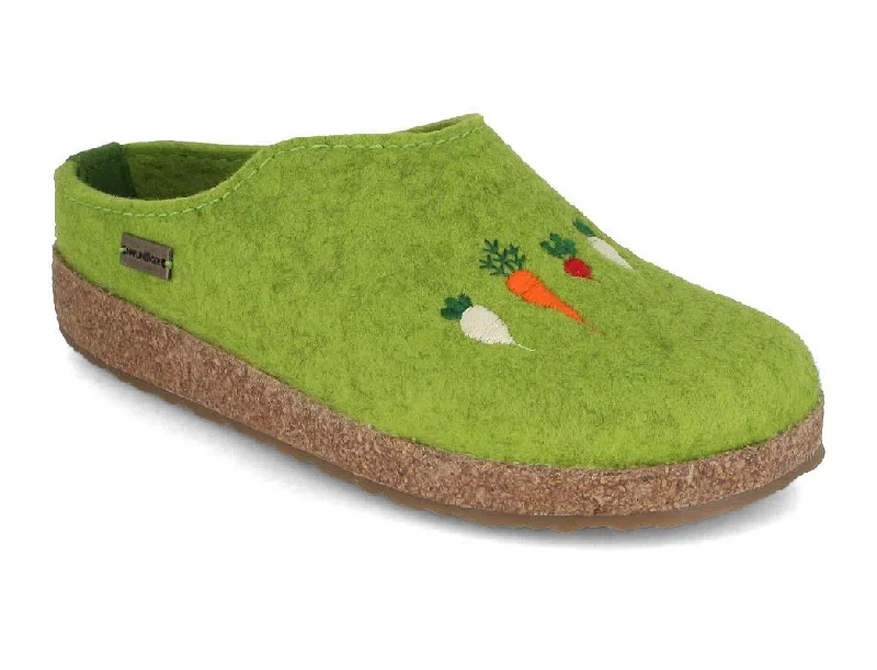 HAFLINGER Women Apllication Felt Slippers 'Grizzly Rübli', canarygreen