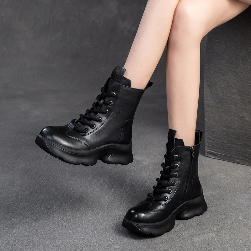 Women Vintage Leather Casual Platform Boots