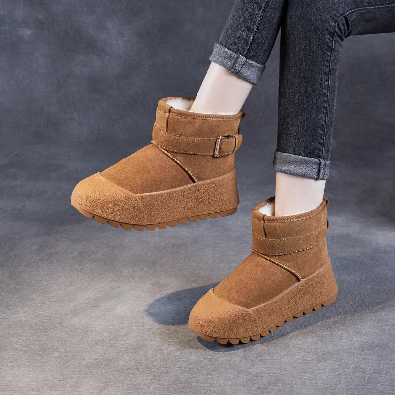 Women Solid Suede Winter Ankle Snow Boots