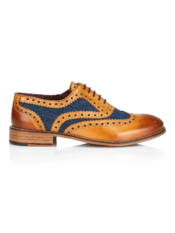 TAN BLUE TWEED OXFORD BROGUES