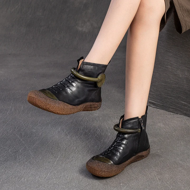 Women Vintage Soft Leather Flat Ankle Boots