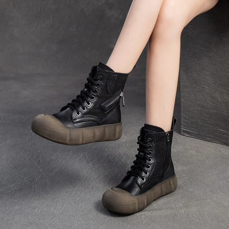 Women Retro Soft Leather Ankle Combat Boots