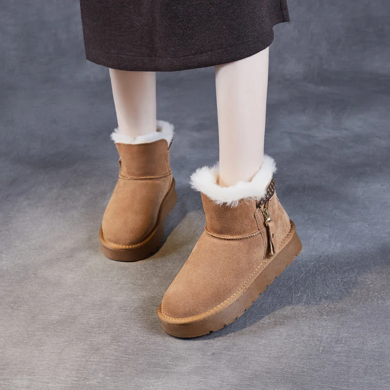 Women Minimalism Solid Suede Furred Ankle Snow Boots