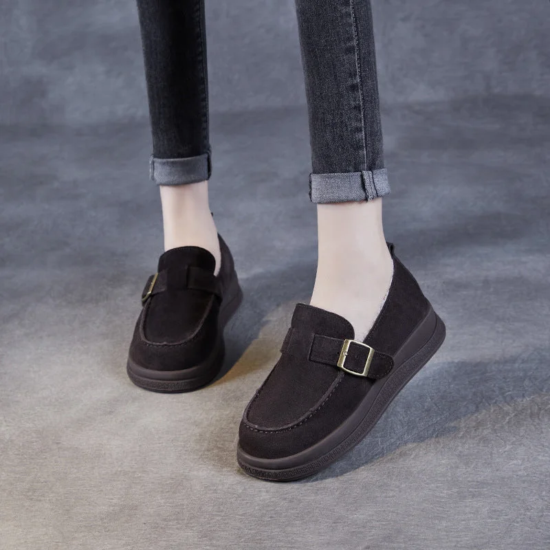 Women Retro Suede Winter Furred Warm Loafers