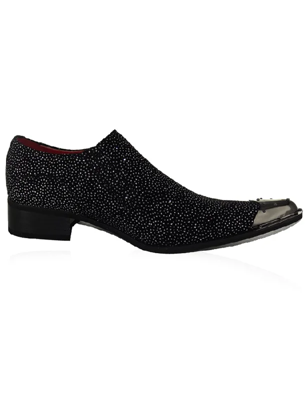 BLACK METAL TOE LOAFERS WINKLE PICKER GLITTER SHOES