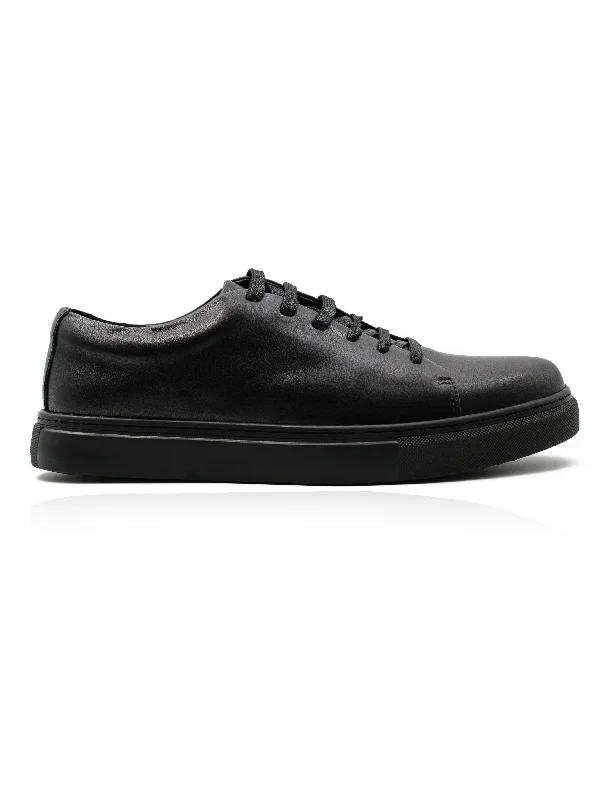 Full Black Real Leather Trainers