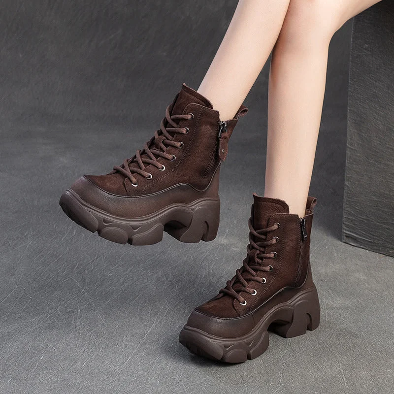 Women Vintage Leather Casual Platform Boots