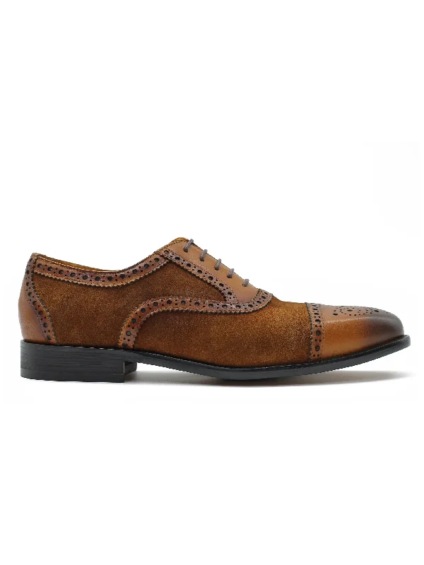 TWO TONE SPECTATOR BROGUES IN BROWN LEATHER & SUEDE