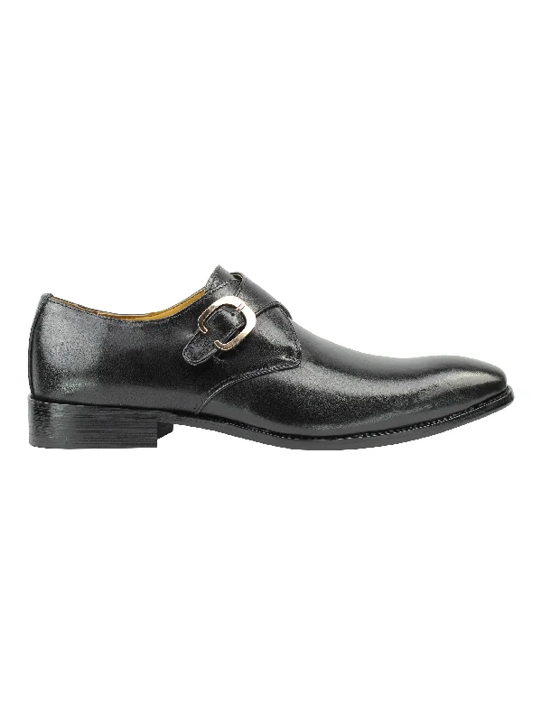 BLACK MONK STRAP REAL LEATHER SHOES