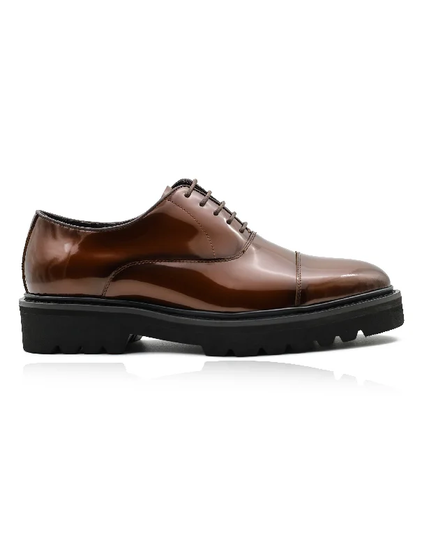 BROWN POLISHED LEATHER OXFORD SHOES – LUG SOLE