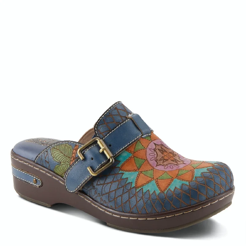 Lucille Laser Cut Clog in Blue Multi