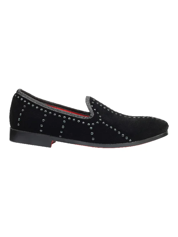 Black Faux Suede Studs Dress Loafers