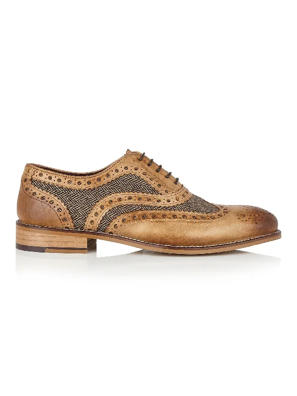 TAN BROWN TWEED OXFORD BROGUES