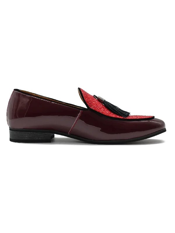 GLITTER - MAROON SHINY TASSEL LOAFERS