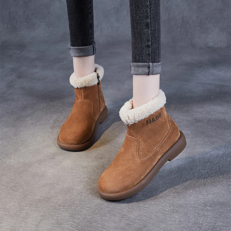 Women Vintage Suede Flat Ankle Snow Boots