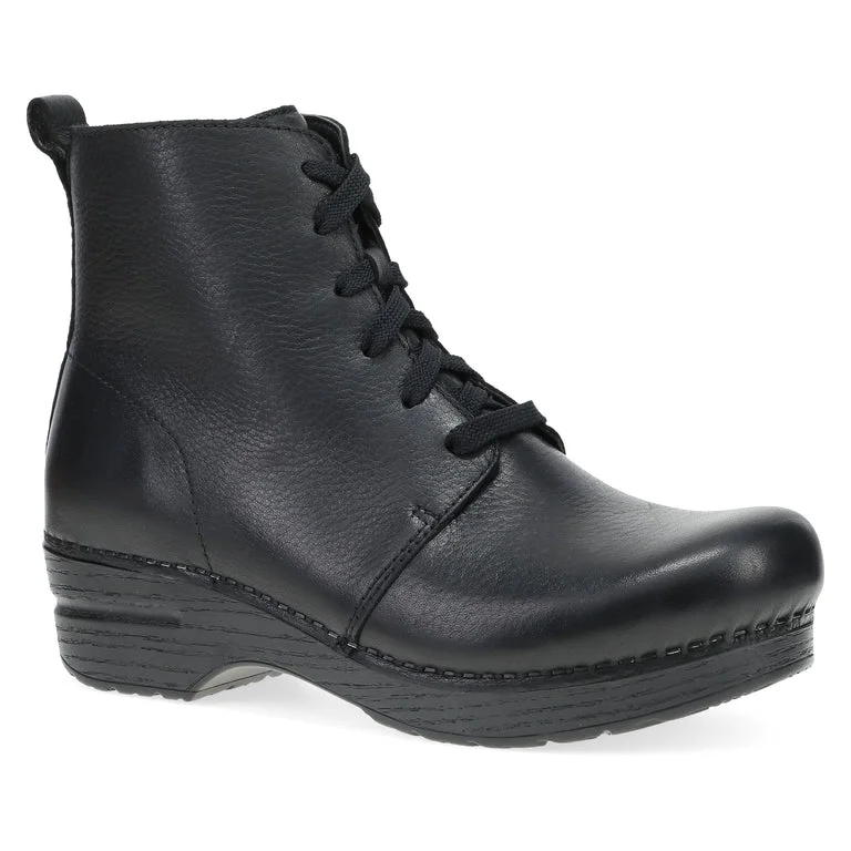 Sigourney Lace Up Classic Clog Boot in Black