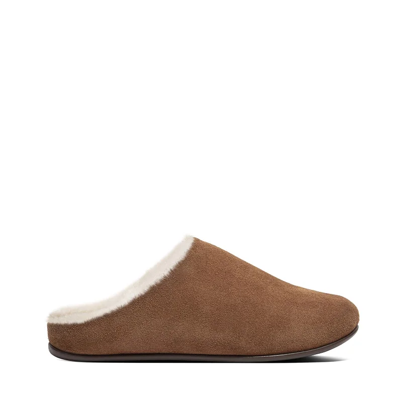 FitFlop Women's Chrissie Shearling Slipper Mule, Tumbled tan