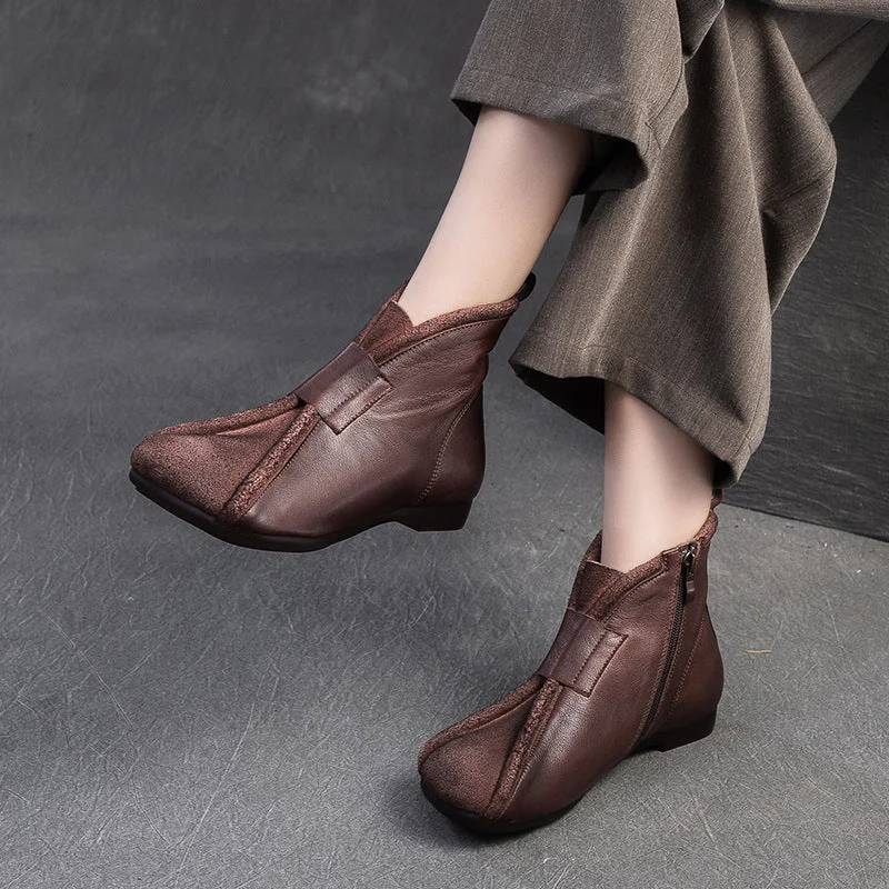 Women Vintage Leather Soft Flat Ankle Boots