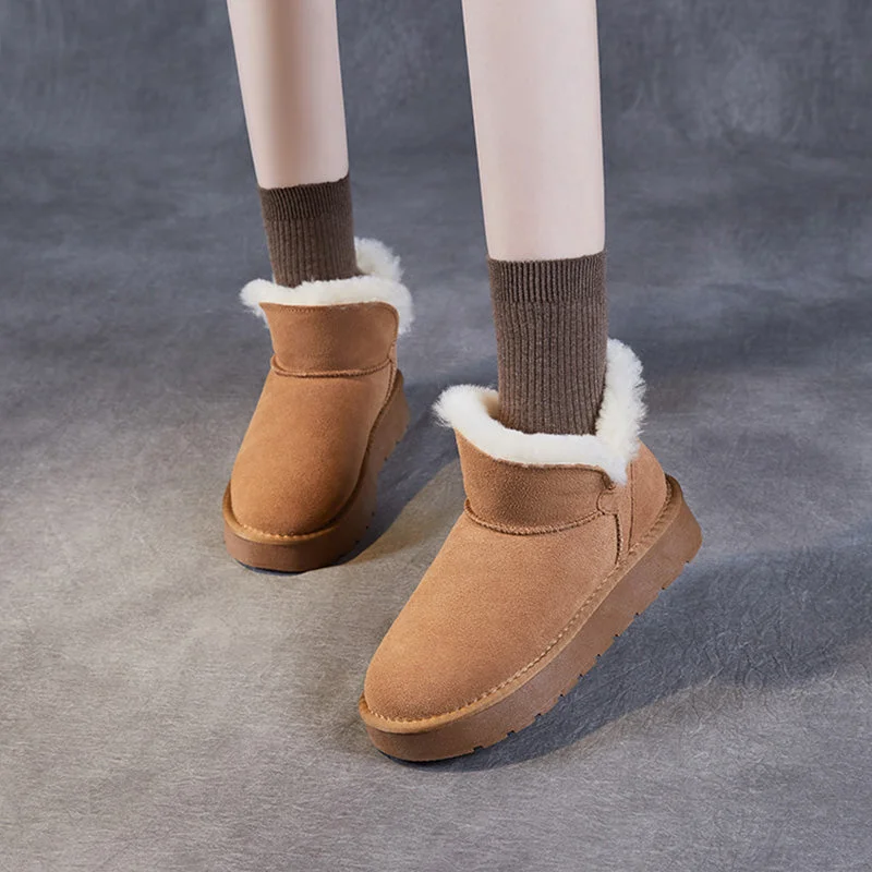 Women Retro Suede Furred Ankle Snow Boots