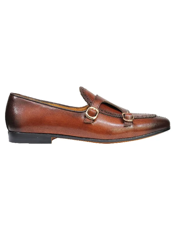 Real Leather Double Monk shoes Brown