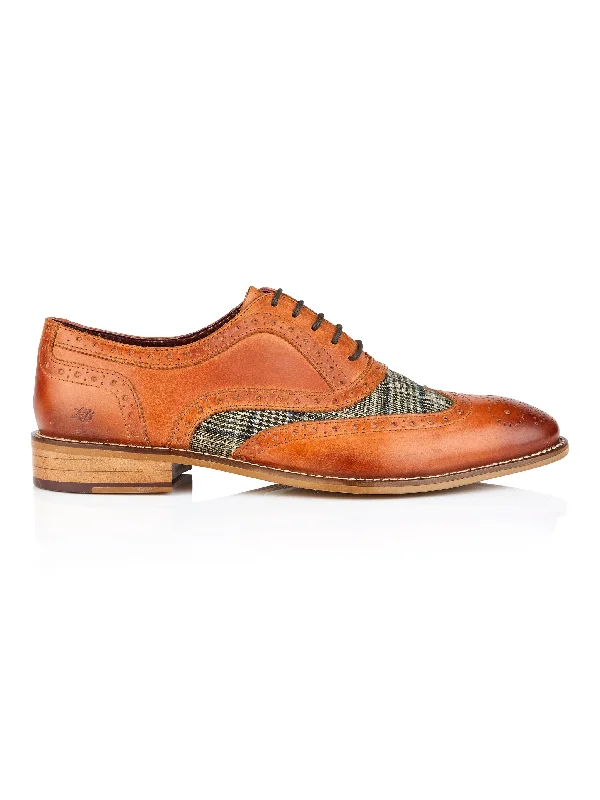 TAN GREY TWEED OXFORD BROGUES