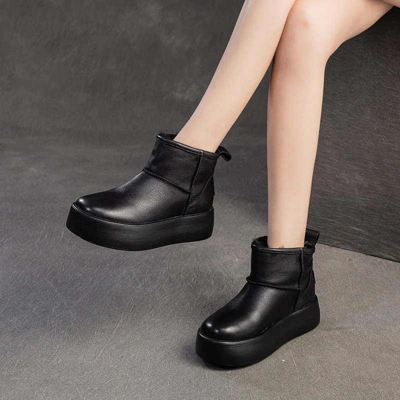 Women Minimalism Fashion Leather Platform Snow Boots