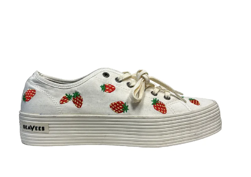 SeaYees White Sneakers with Strawberry Embroidery Print Sneakers