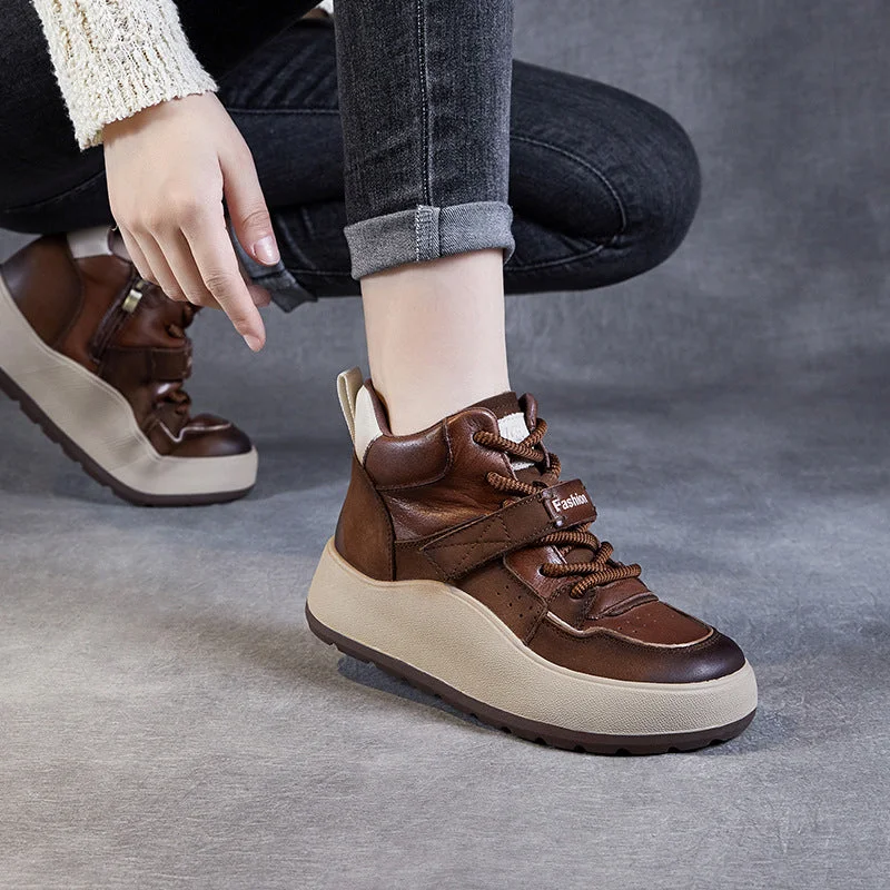 Women Stylish Leather Thick Soled Ankle Boots