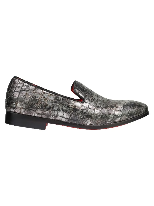 SHINY FAUX LEATHER PRINTED LOAFERS