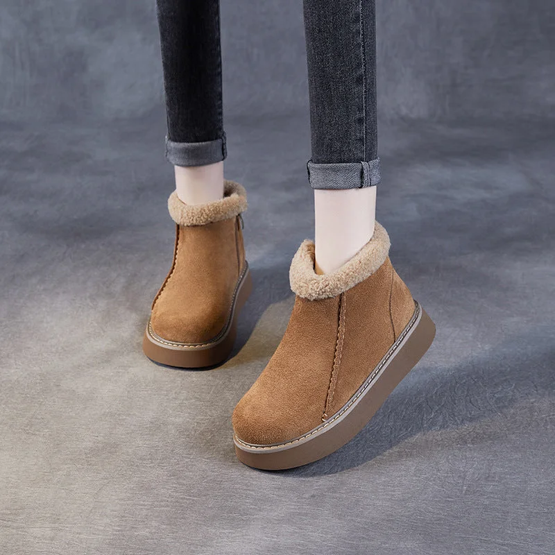 Women Vintage Suede Winter Fleece Ankle Boots