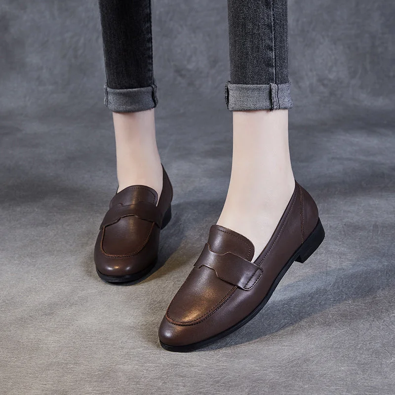 Women Retro Solid Leather Flat Casual Work Loafers