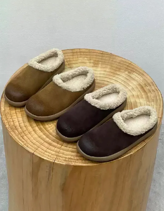 Round Toe Winter Indoor Suede Slippers with Fur