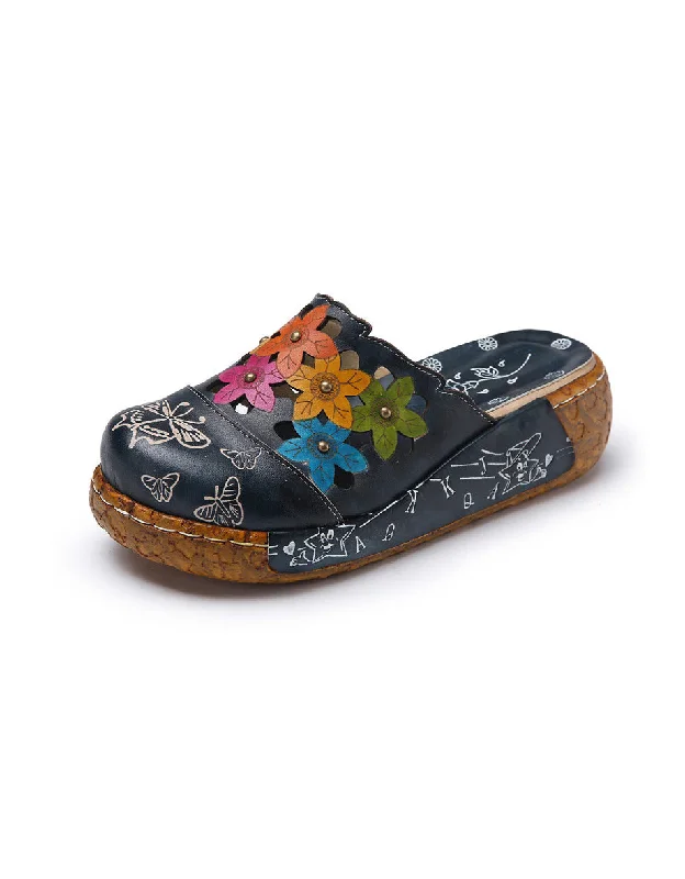 Ethnic Style Flower Retro Platform Slippers (35-42)