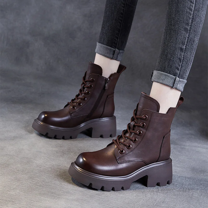 Women Vintage Leather Comfort Platform Boots