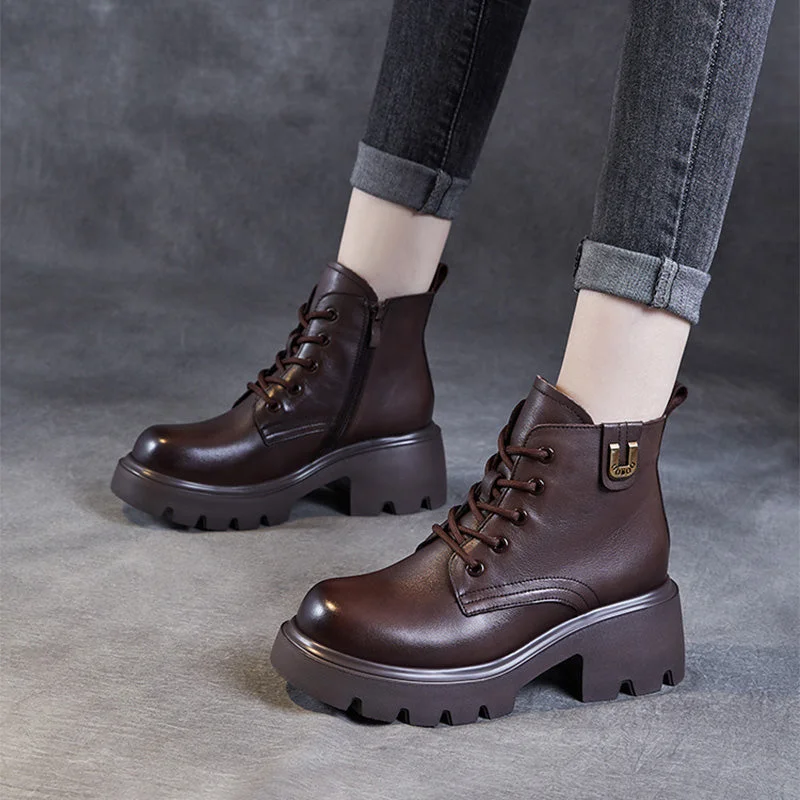 Women Vintage Quilted Leather Casual Ankle Boots