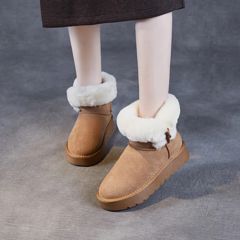 Women Solid Suede Furred Ankle Snow Boots