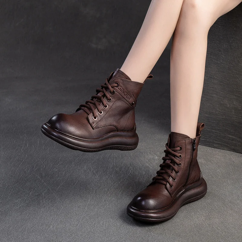 Women Solid Leather Minimalism Flat Ankle Boots