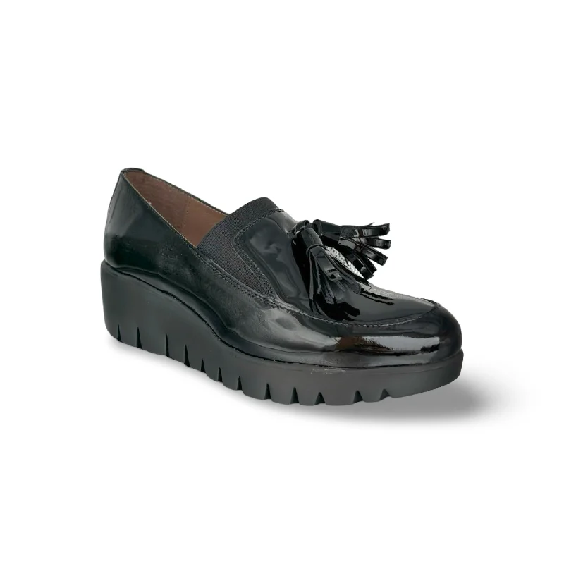 C3342 Black Patent Loafer Wedge