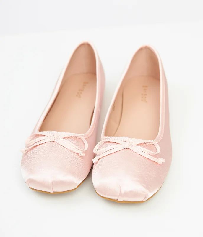 Y2K Light Pink Satin Ballet Flats