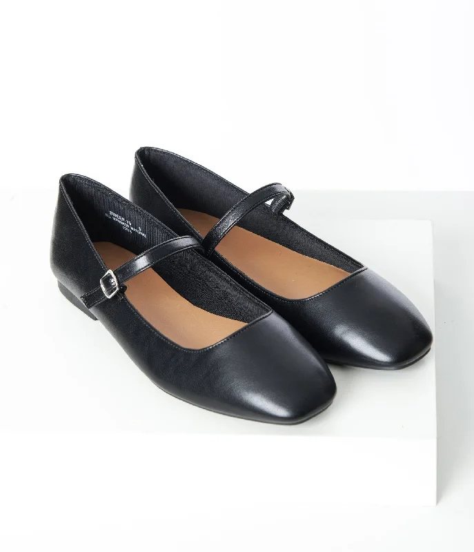 1960s Black Mary Jane Flats