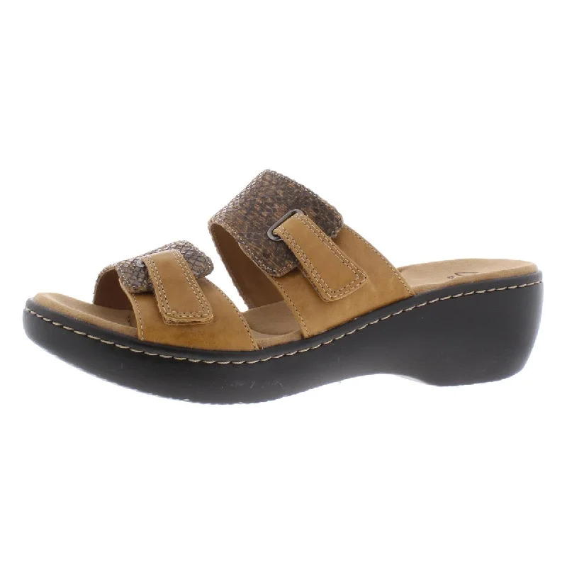 Clarks Womens Delana Fenela Leather Snake Print Flat Sandals