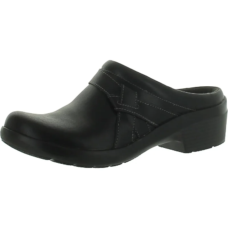 Clarks Womens Faux Leather Block Heel Clogs