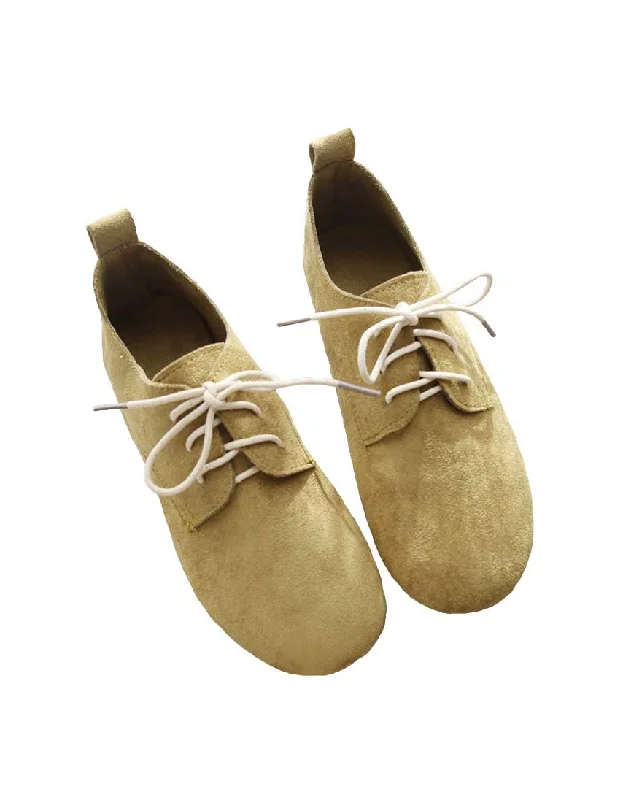 Light-weight Suede Lace-up Flat Shoes