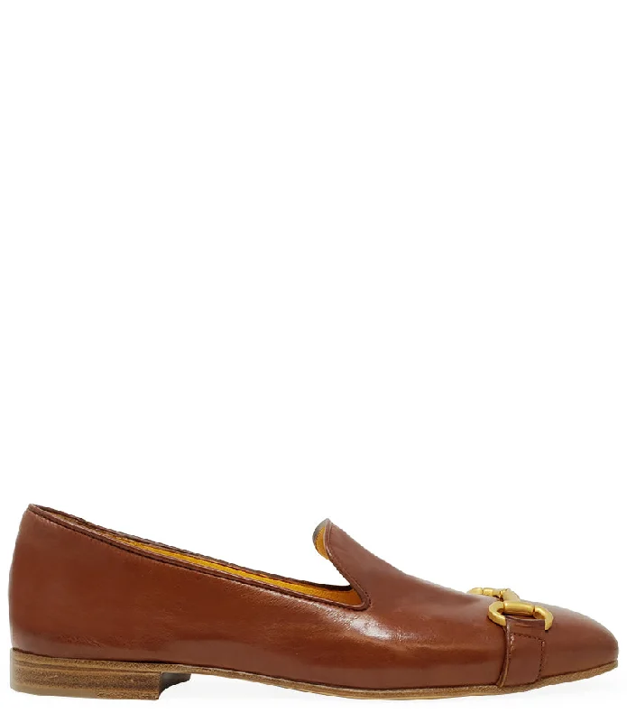 Cognac Leather  Square Toe Loafer