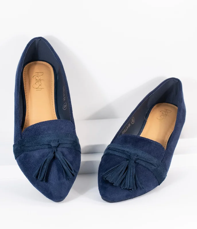 Dark Navy Blue Suede Tassel Loafer