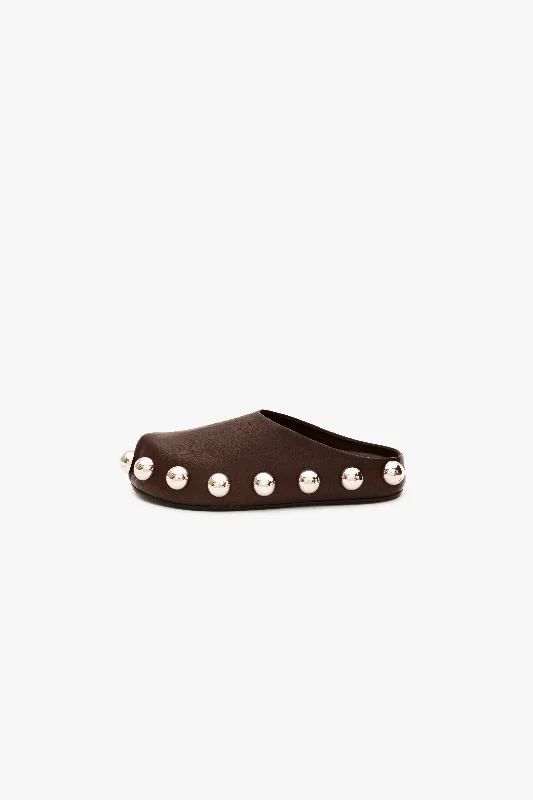 Gabi Clog With Exaggerated Studs Brown Silver