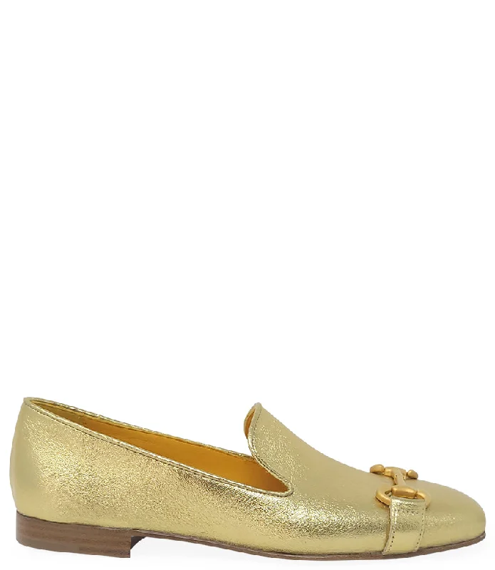 Gold Leather  Square Toe Loafer