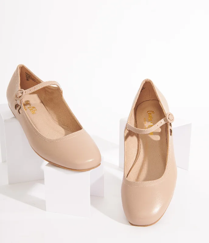 Nude Leatherette Mary Jane Flats